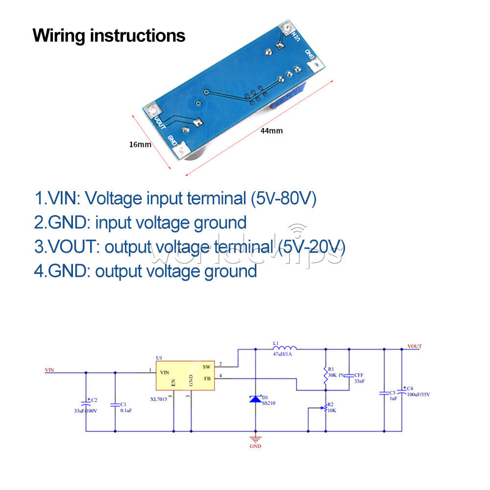 10PCS XL7015 Converter Buck DC 5V-80V to DC 5V-20V Step Down Voltage Regulator