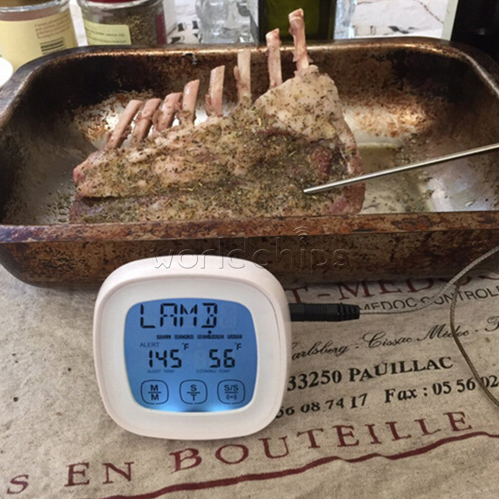 Digital Meat Thermometer for Oven BBQ Grill Food Cooking Touchscreen Timer alarm