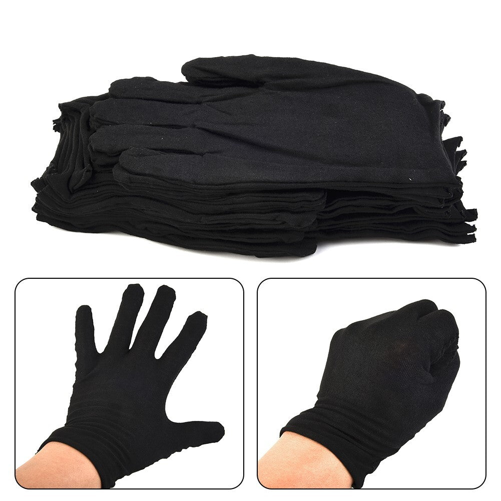 12 Pairs Black Cotton-Gloves Liner Moisturising-Eczema Butler-Beauty-Unisex