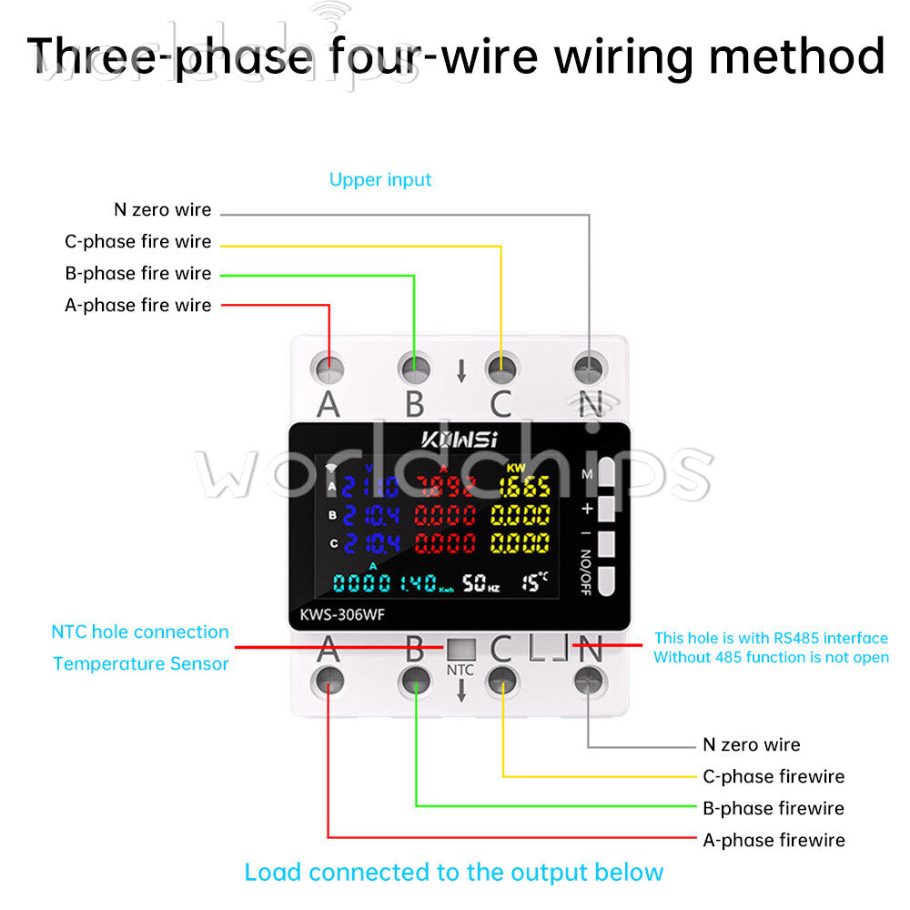 Electricity 3 Phase 4 Wire Energy Meter AC Power DIN Rail Wattmeter Consumption