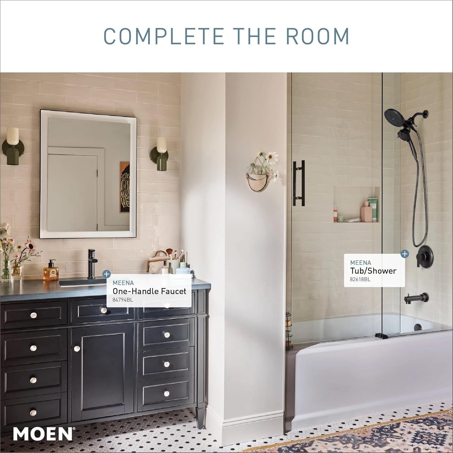 Matte Black Single Handle Shower Faucet Set with Handshower and Tub Spout