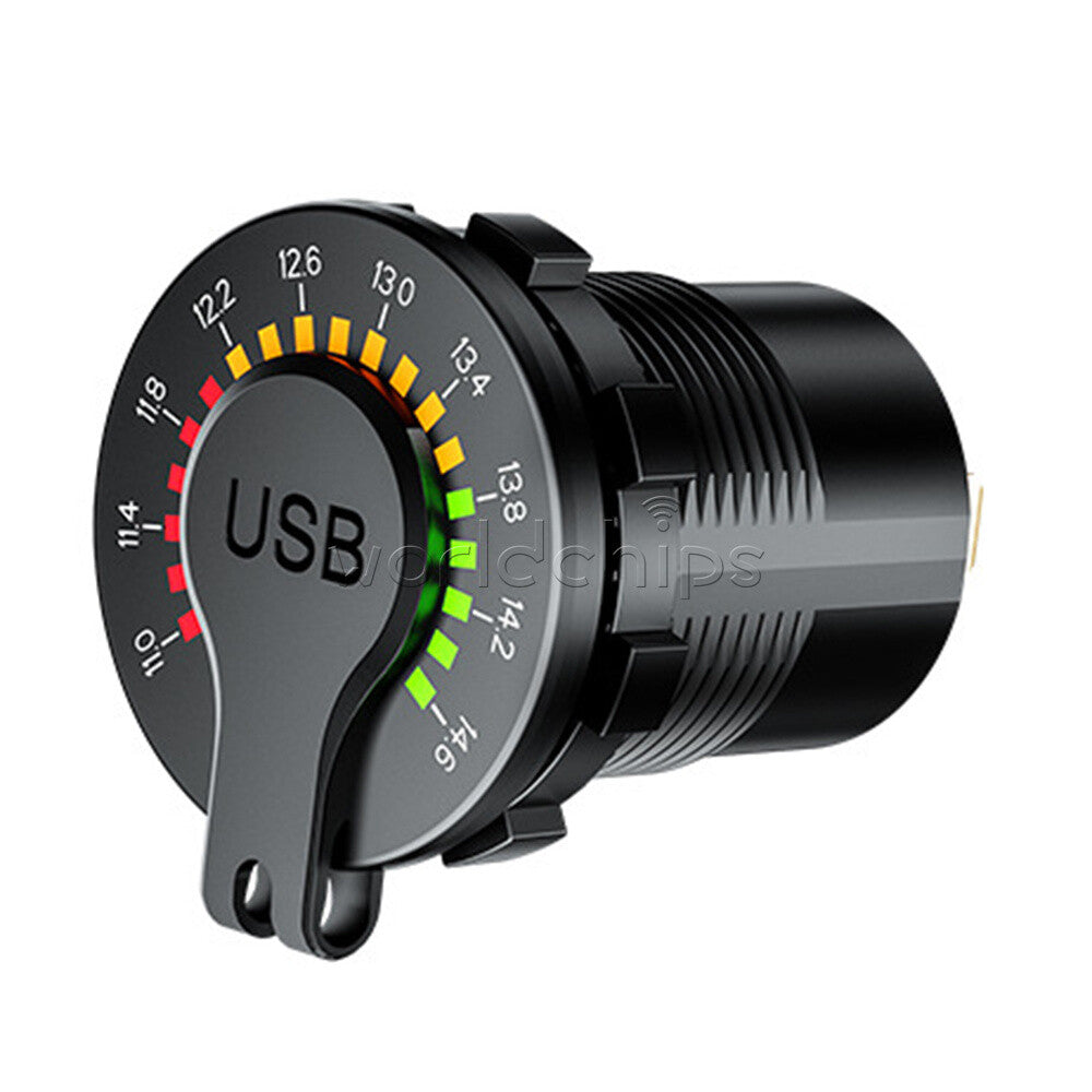 QC3.0 Dual-USB Car Charger Socket LED Digital Voltmeter Voltage Meter DC12V~24V