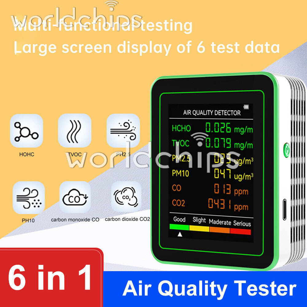 6-in-1 pm2.5 Carbon Dioxide Detector TV OC CO2 Air Quality Monitor Tester Type-C