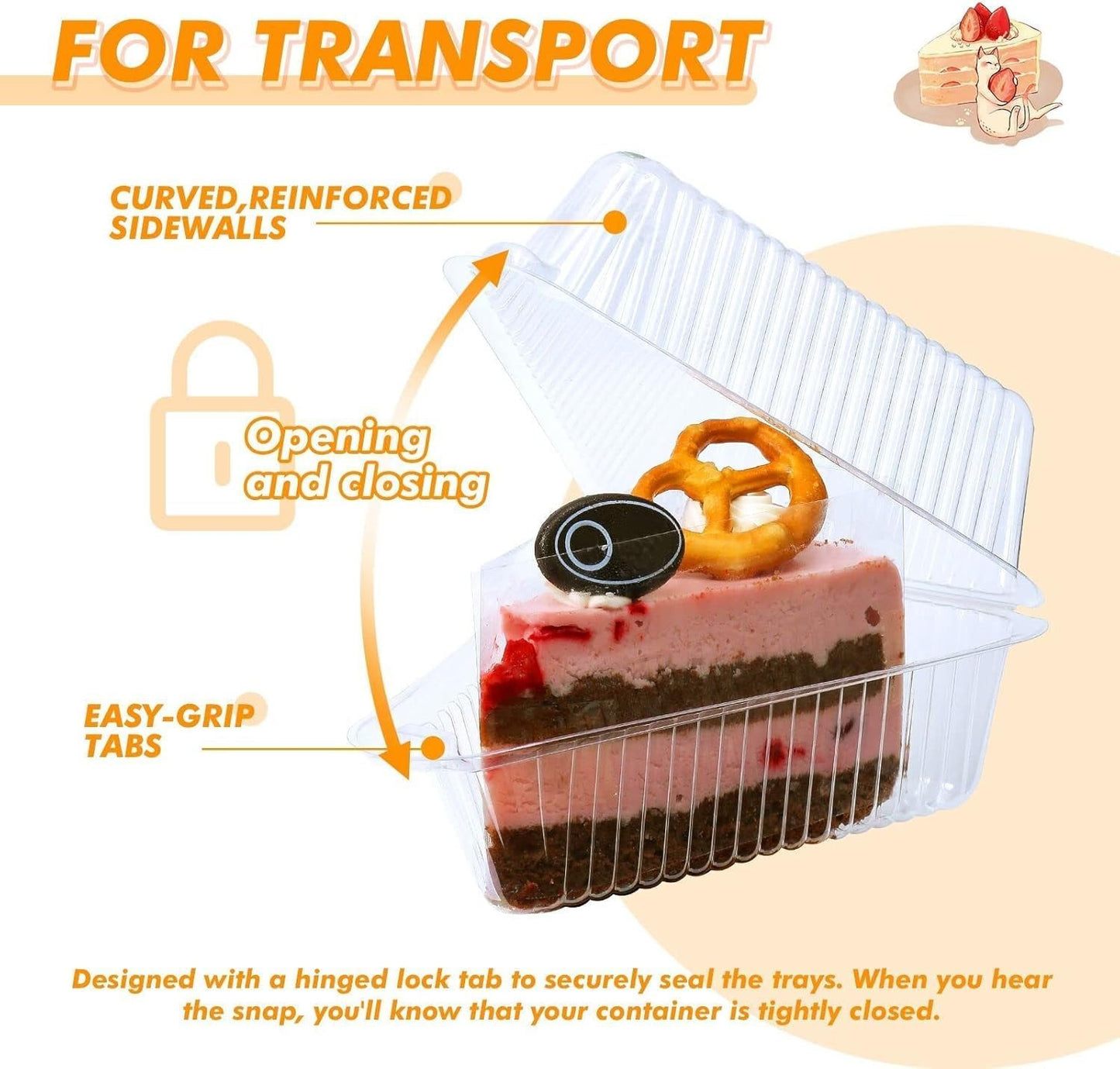 50-Pack Cake Slice Containers with Lids, 4 Inch, Transparent, for Bakery,Takeout