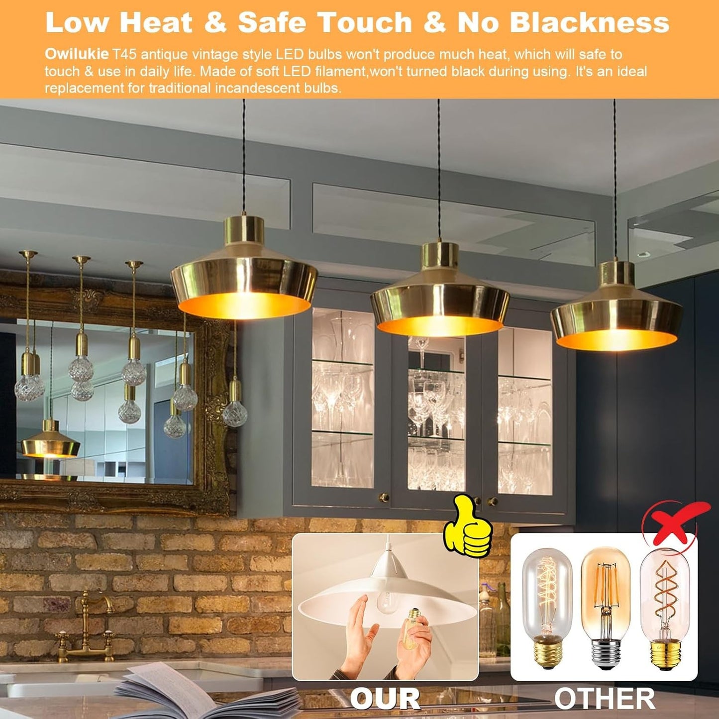 E26 LED Bulb 6W Equivalent 60 Watt, Vintage Edison Bulbs, Warm White 2700K Amber
