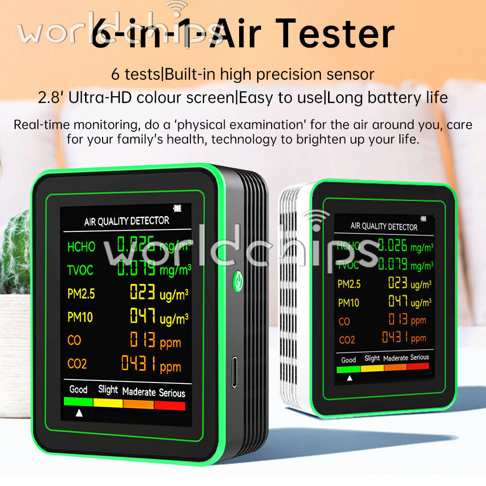 6-in-1 pm2.5 Carbon Dioxide Detector TV OC CO2 Air Quality Monitor Tester Type-C