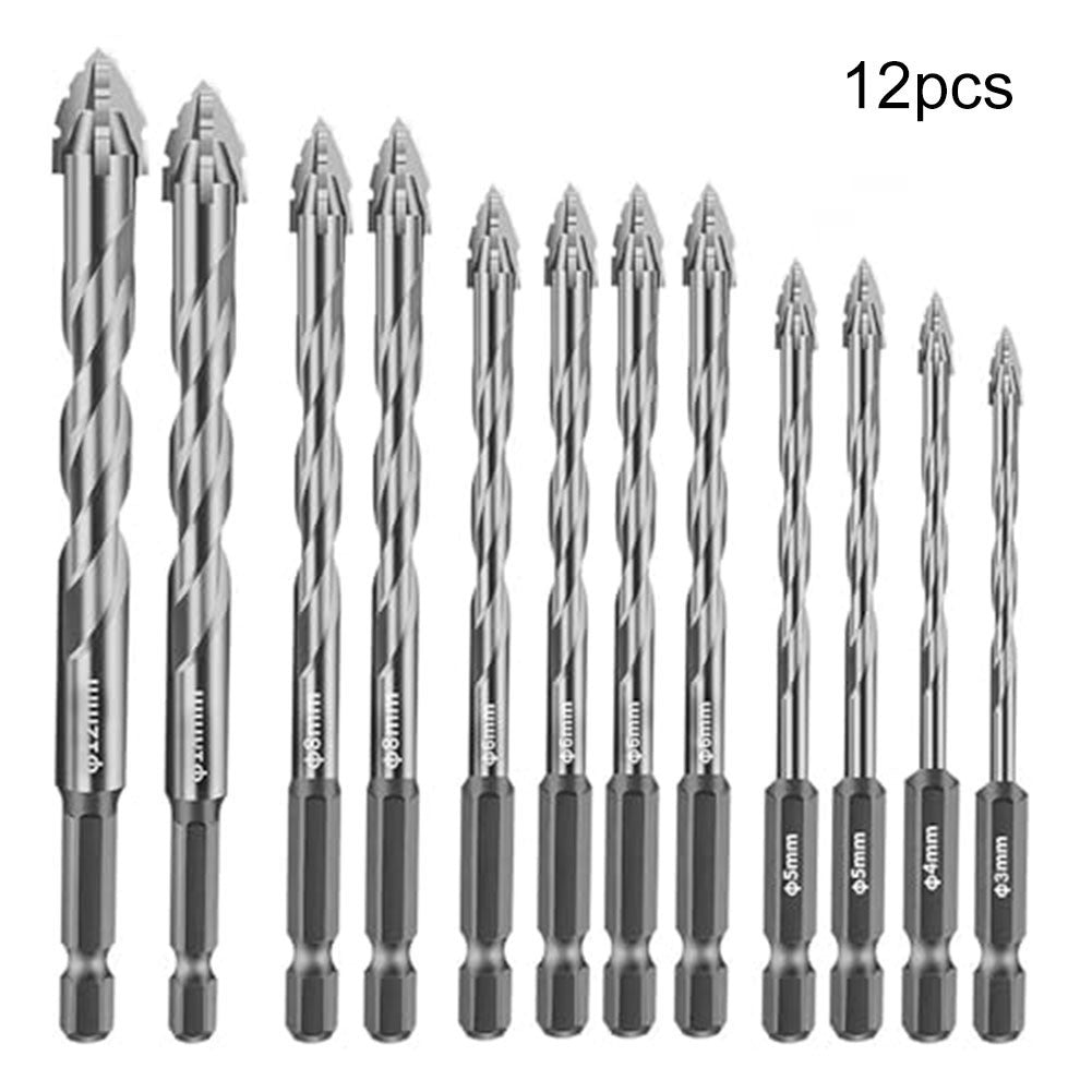 4 Flute Eccentric Drill Bit Set 12 Pcs Compatible with Various Power Tools