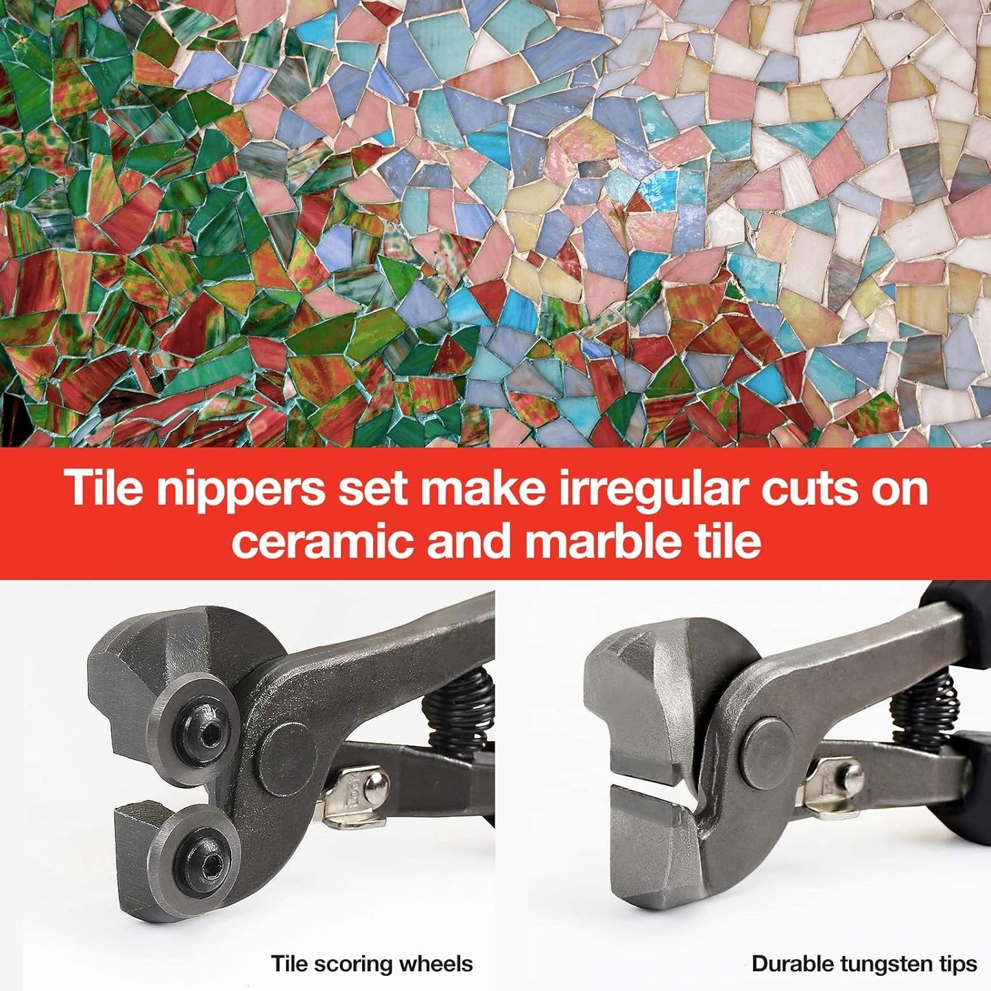 2 Piece Glass Tile Nippers Set - Heavy Duty Wheeled Glass Mosaic Nipper & Hd Cer