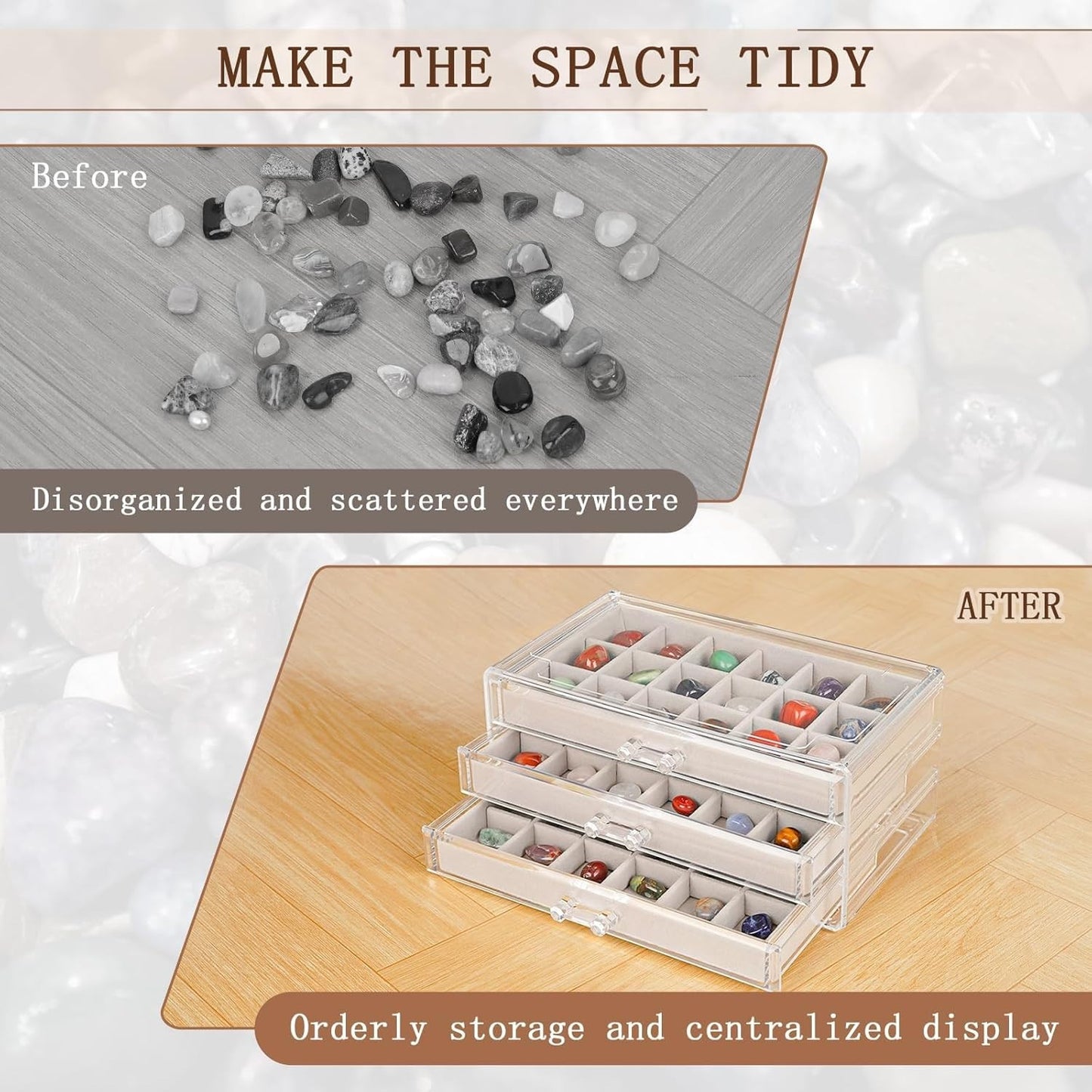 Acrylic Rock Display Case,54 Grids Rock Collection Box for Kids with Mini Magnif