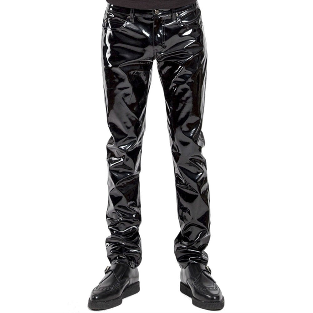 Men Faux Leather PVC Pants Trousers Long Shiny Club Dance Wear Punk Gothic