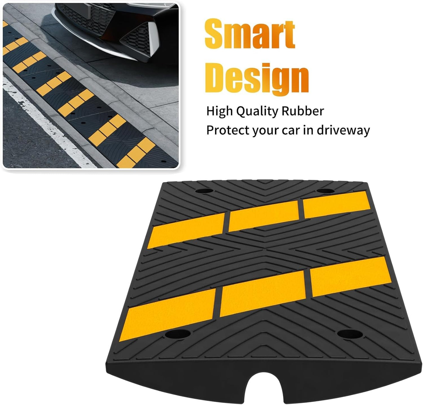Rubber Curb Ramps, 2.6 Inch Rise, 22,000 lb Capacity, 2 Pack - Driveway Use