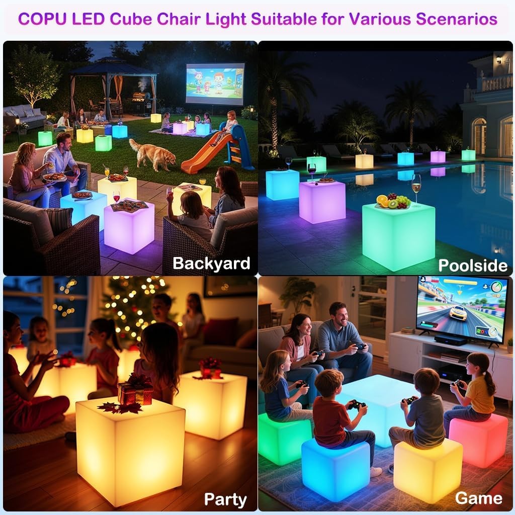 16 Inch Rechargeable LED Cube Light with Remote, 16 Colors Dimmable