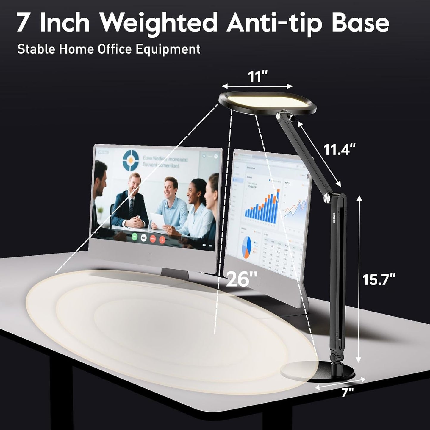 Premium LED Desk Lamp, Double Side Light, Stepless Dimming, Knob Remote