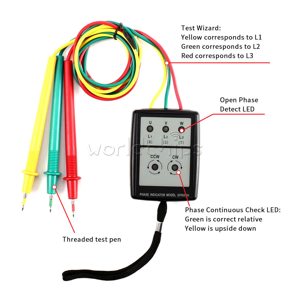 SP8030 Smart LED 3 Phase Indicator Tester Detector Meter AC Phase Sequence Meter