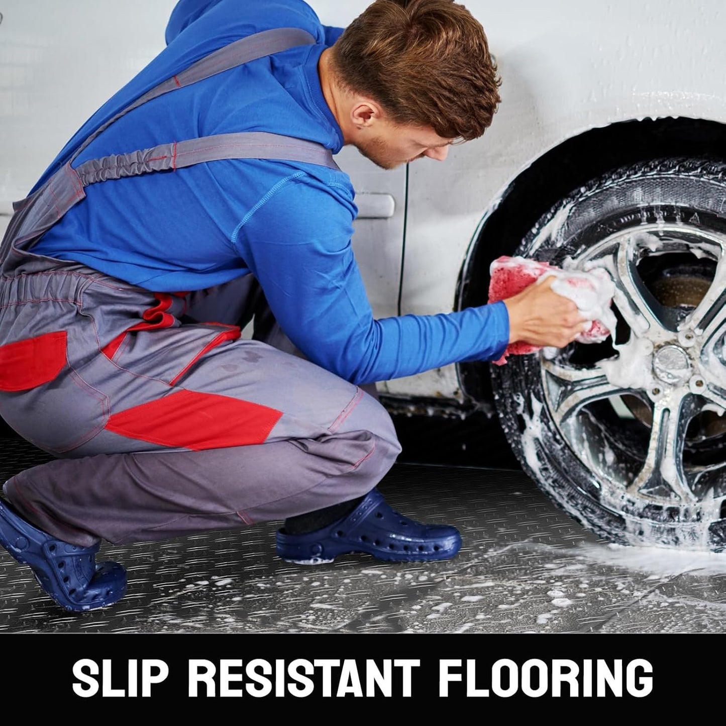7.5x17 FT Garage Floor Mat, Double Diamond Plate PVC, Thickened