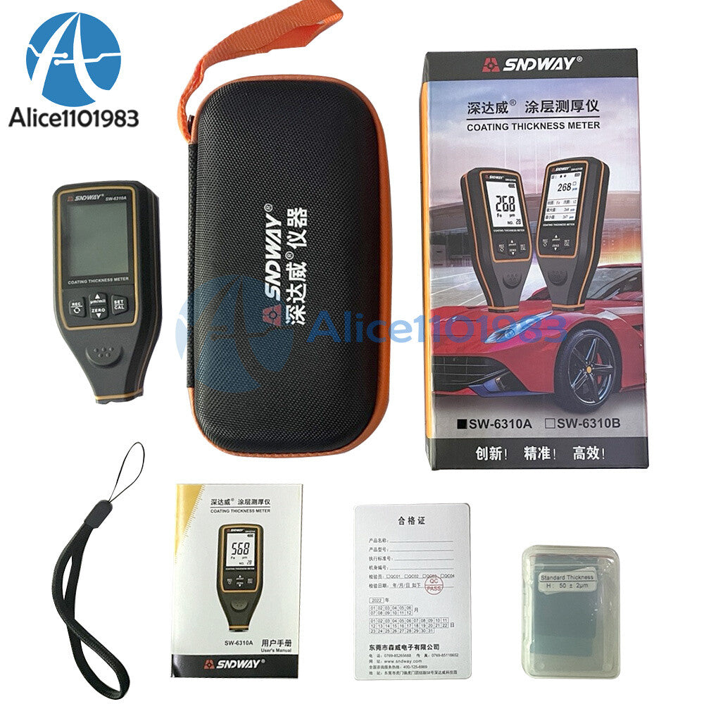 Digital Handheld Coating Paint Thickness Gauge Tester Meter SNDWAY SW-6310A/B