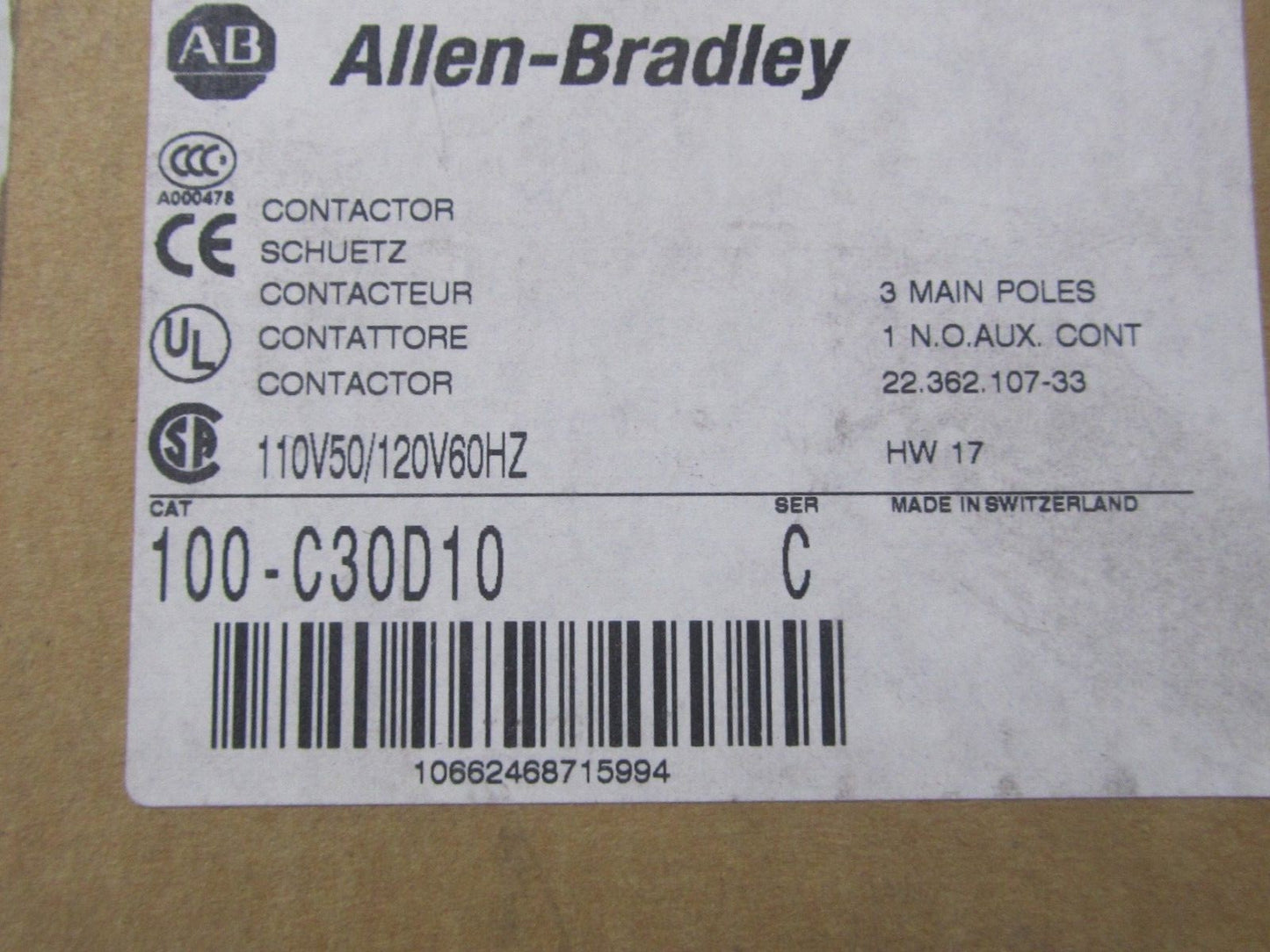 For Allen-Bradley 100-C30D10 Contactor