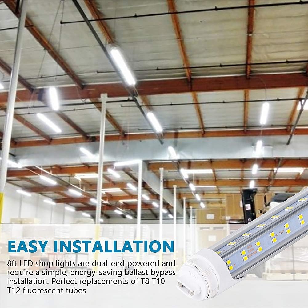 10-Pack 100W V-Shaped LED Tube Lights, 8FT 6000K 14500LM, Clear Cover