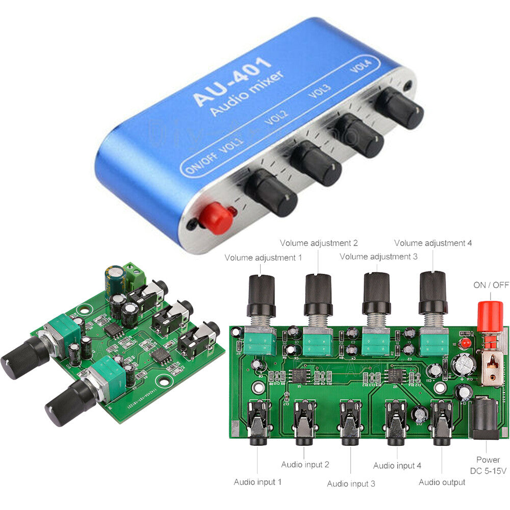 1Pcs Stereo Audio Signal Mixer Board Mix 2way 4way Input 1way Output DC 5V-12V
