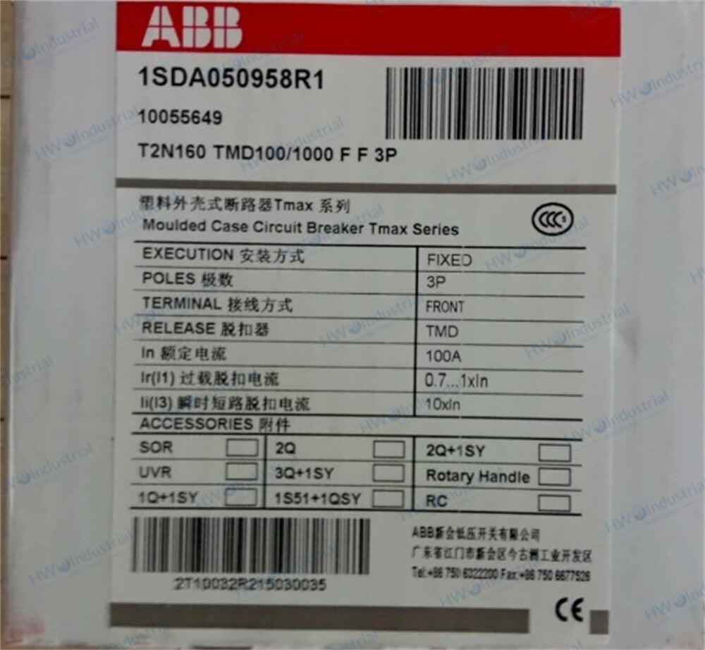 1/Piece T2N160 TMD100/1000 F F 3P 100A  ABB Molded Case Circuit Breaker