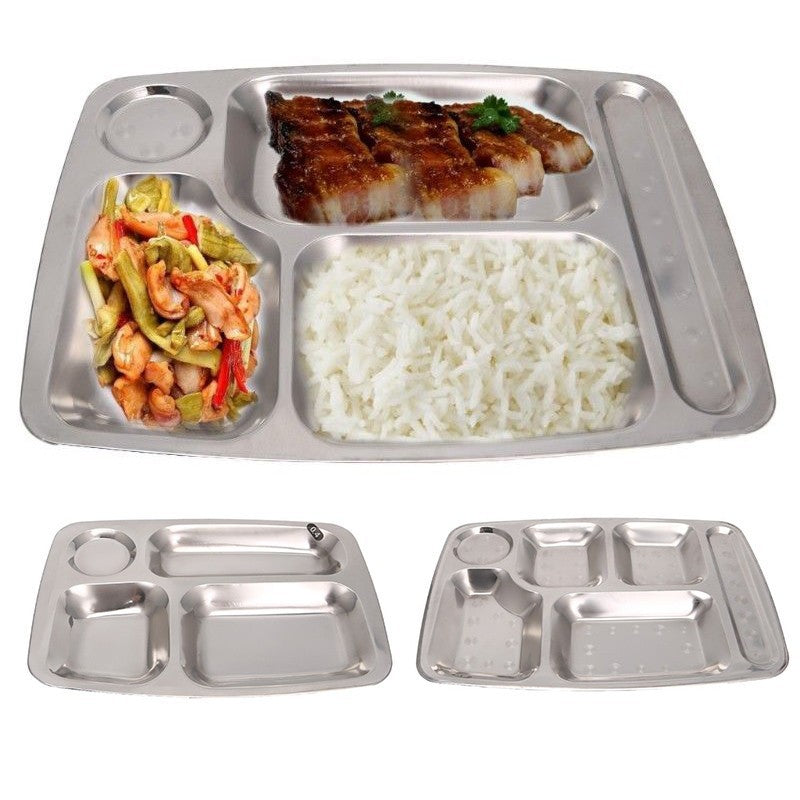 Stainless Steel Kids Snack Tray School  Food Lunch Box Plate 4/5/6 Grids