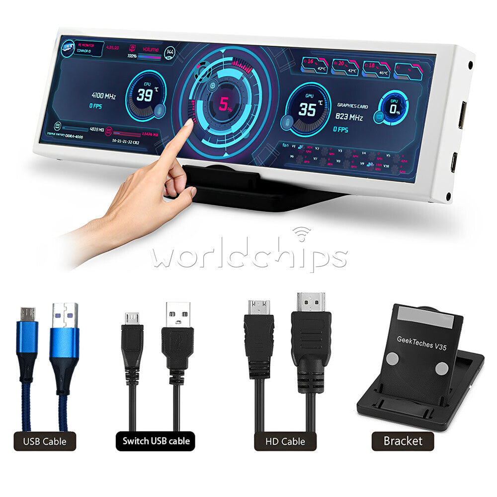 8.8"Long Strip LCD Screen 1920*480 USB-HDMI Sub-Display Monitor for Computer Car