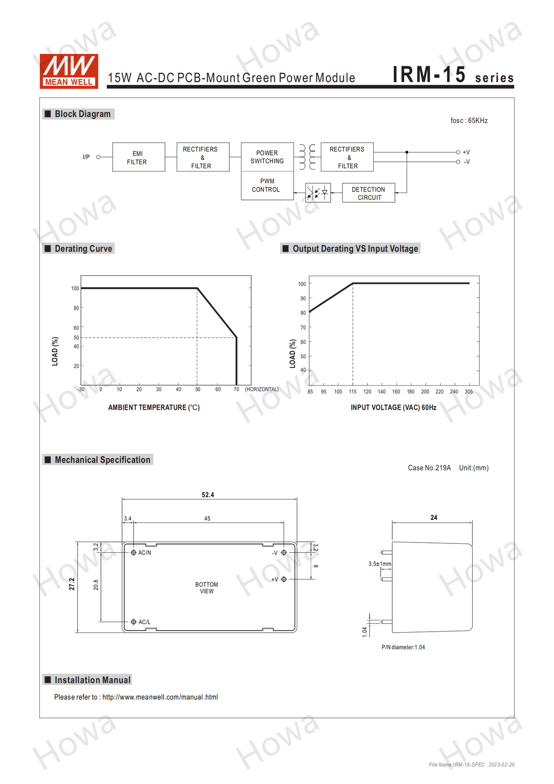 Mean Well IRM-15 switching power supply 3.3V5V9V12V24V pin type 15W AC-DC module
