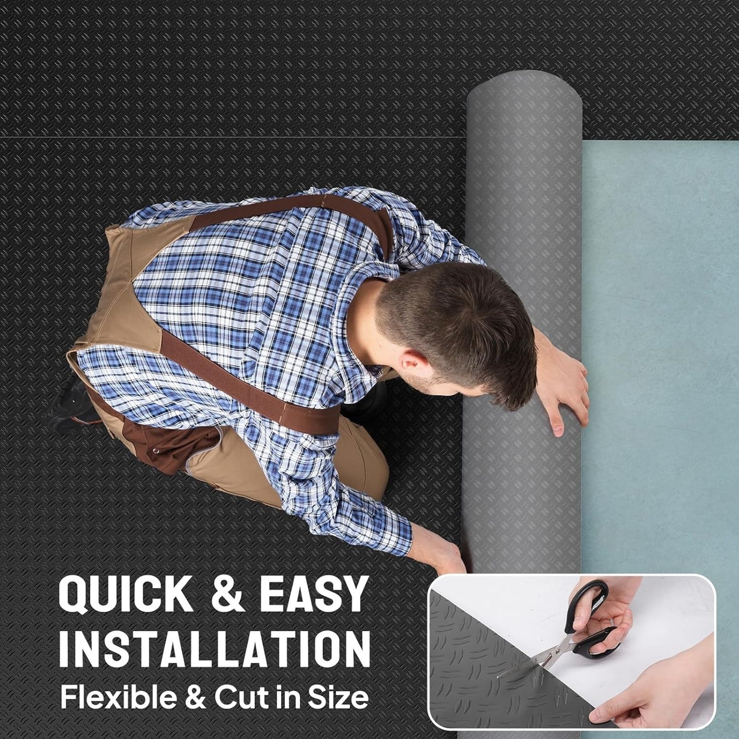 7.5x17 FT Garage Floor Mat, Double Diamond Plate PVC, Thickened