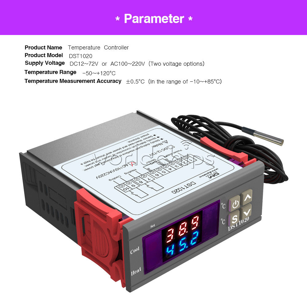 AC110-230V Digital DST1020 Dual Display Thermostat Temperature Controll  DS18B20