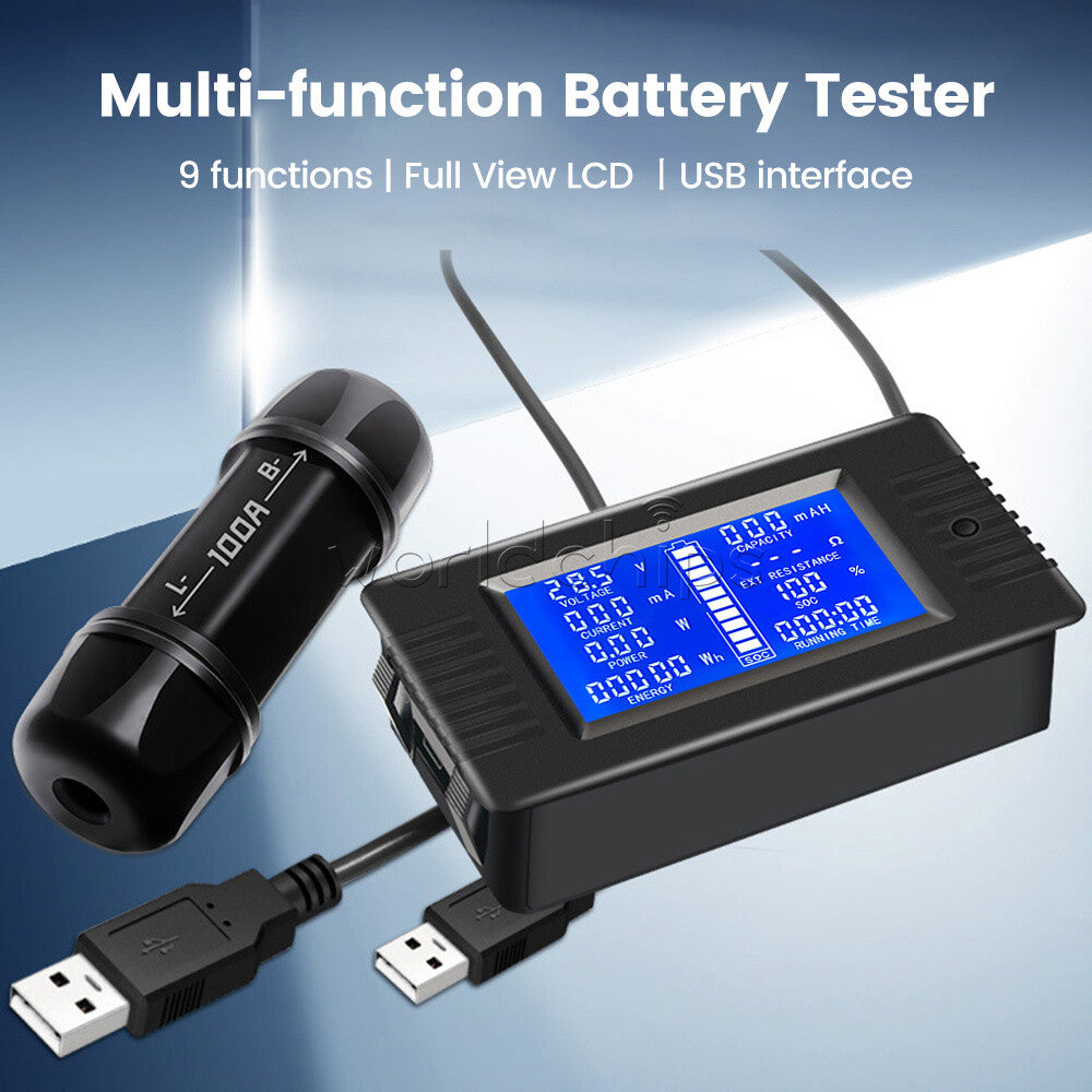 8-120V LCD Digital Voltage Current Power Meter Multifunction Battery Coulometer