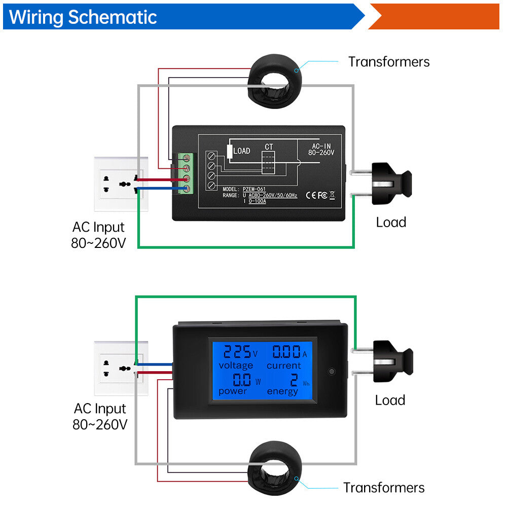 AC80V-260V Digital LED Display Voltmeter Ammeter Wattmeter Power Energy Meter