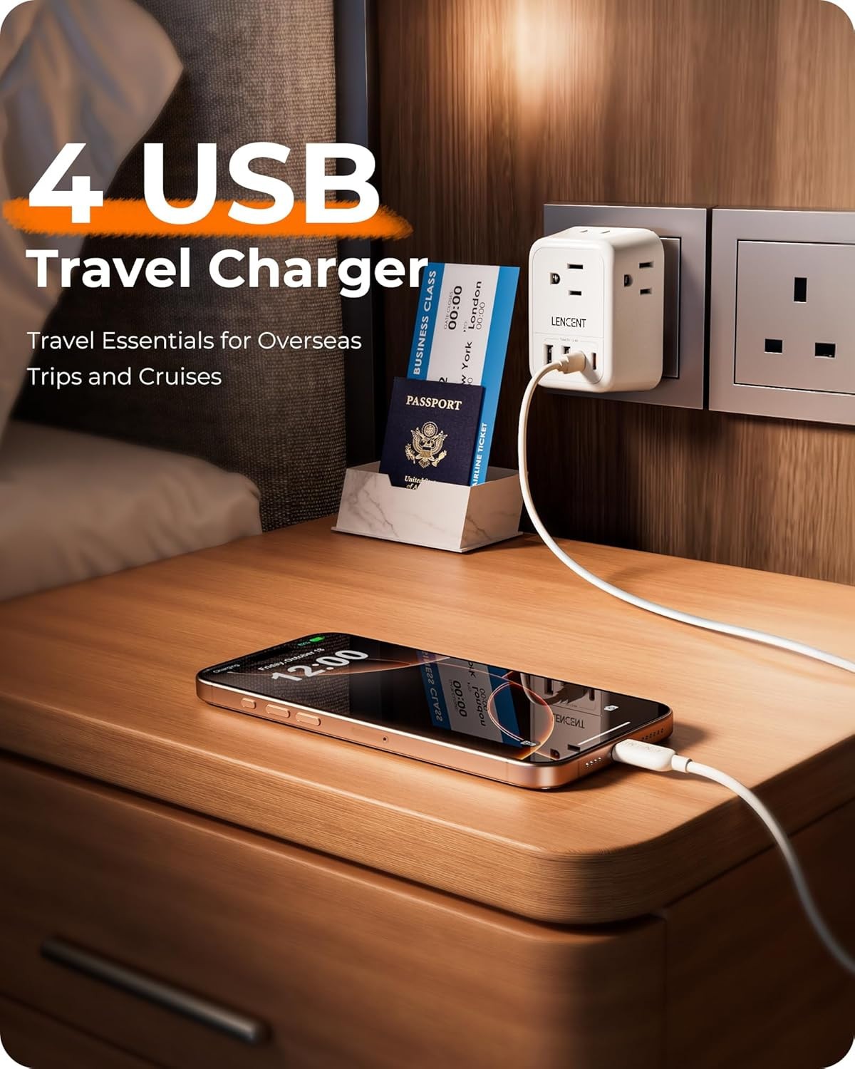 LENCENT Foldable US to UK Ireland Plug Adapter, Type G Travel Outlet Adapter wit