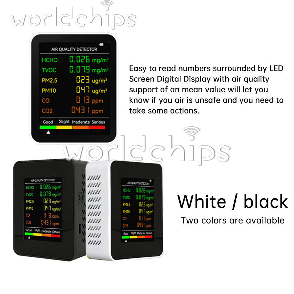 6-in-1 pm2.5 Carbon Dioxide Detector TV OC CO2 Air Quality Monitor Tester Type-C