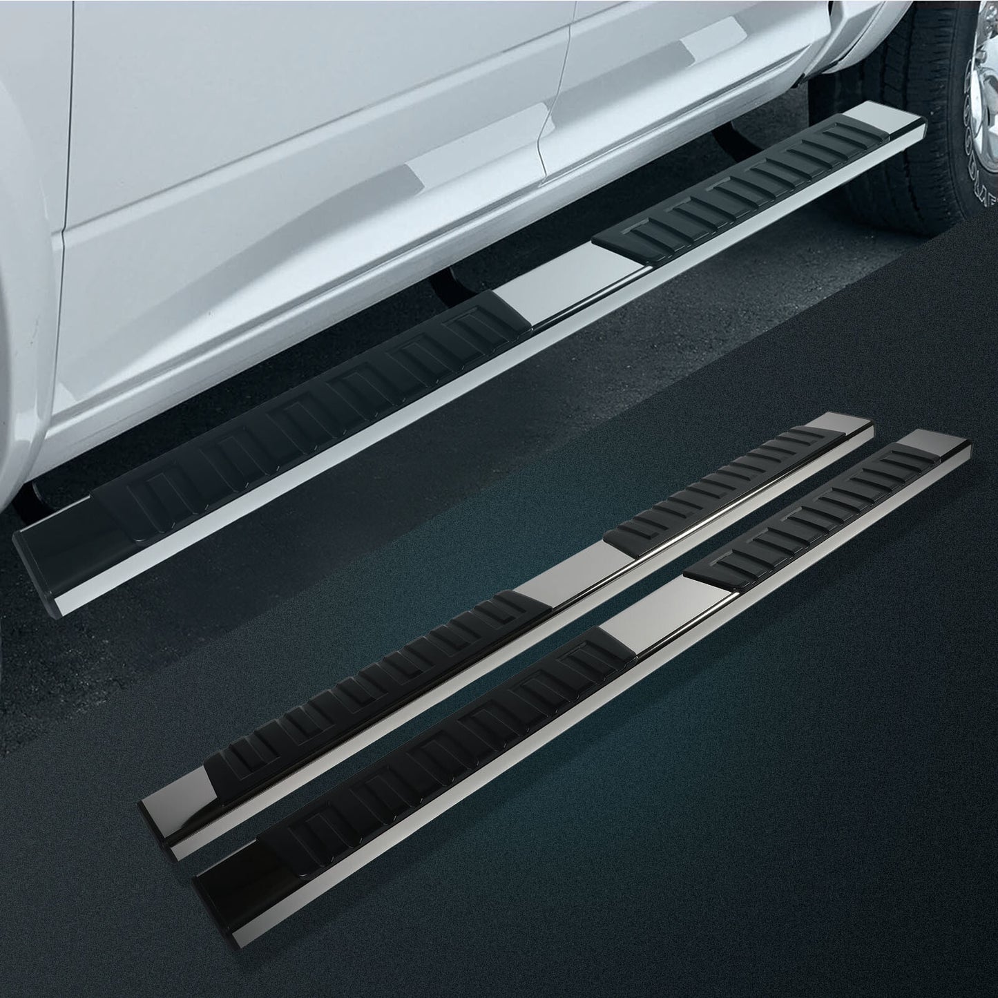 For 2019-2021 RAM 1500 Crew Cab 6" Side Steps Running Boards Nerf Bars Silver