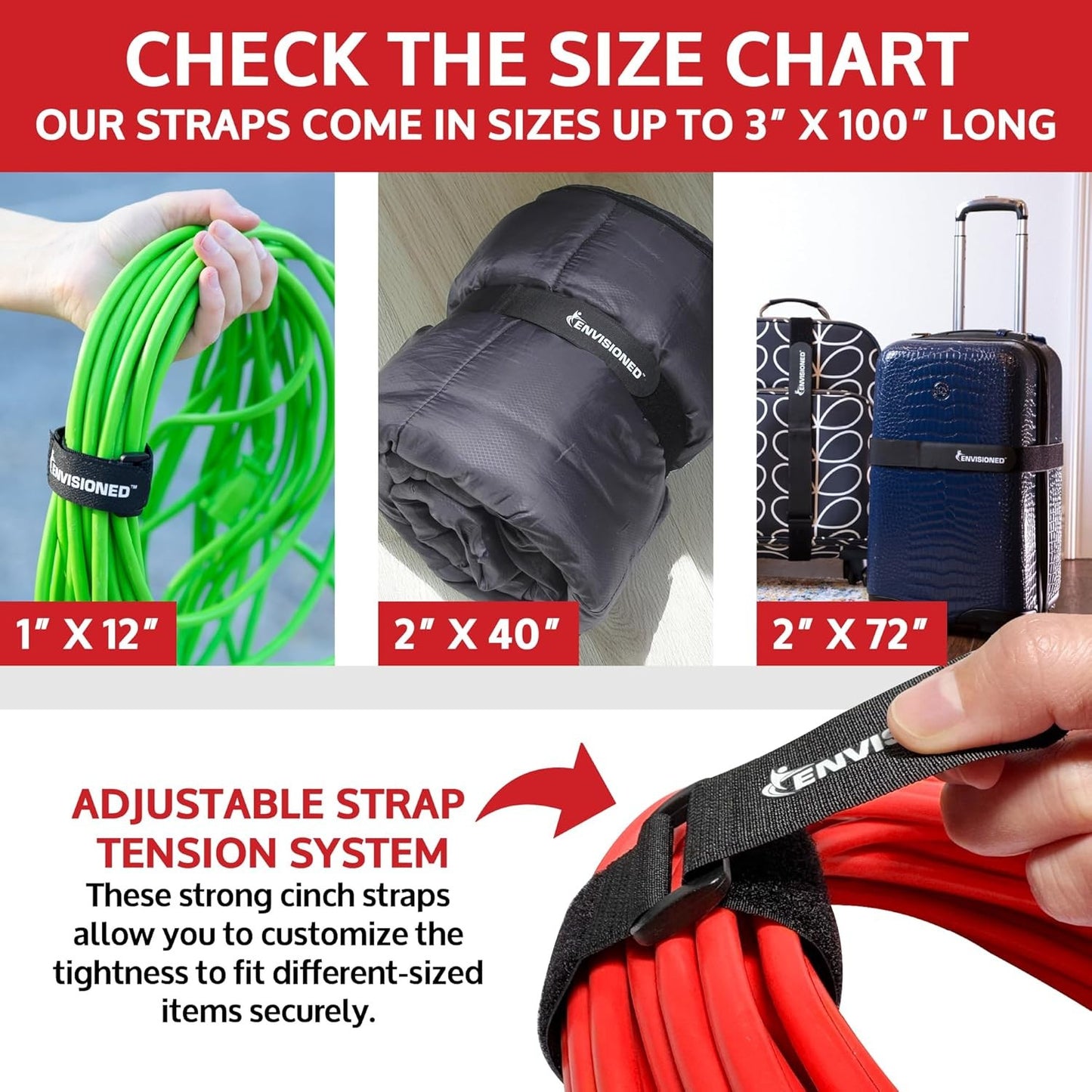 Reusable Cinch Straps 2" X 40" - 6 Pack, Multipurpose Strong Gripping, Quality H