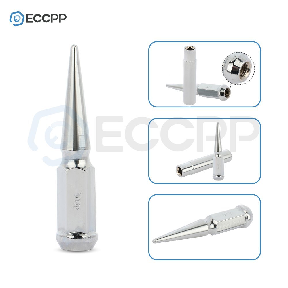 (32) 9/16-18 Chrome 4.5'' Tall Spike Wheel Lug Nuts + 1 Key Fits Ford & Dodge