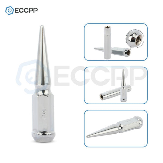 (32) 9/16-18 Chrome 4.5'' Tall Spike Wheel Lug Nuts + 1 Key Fits Ford & Dodge