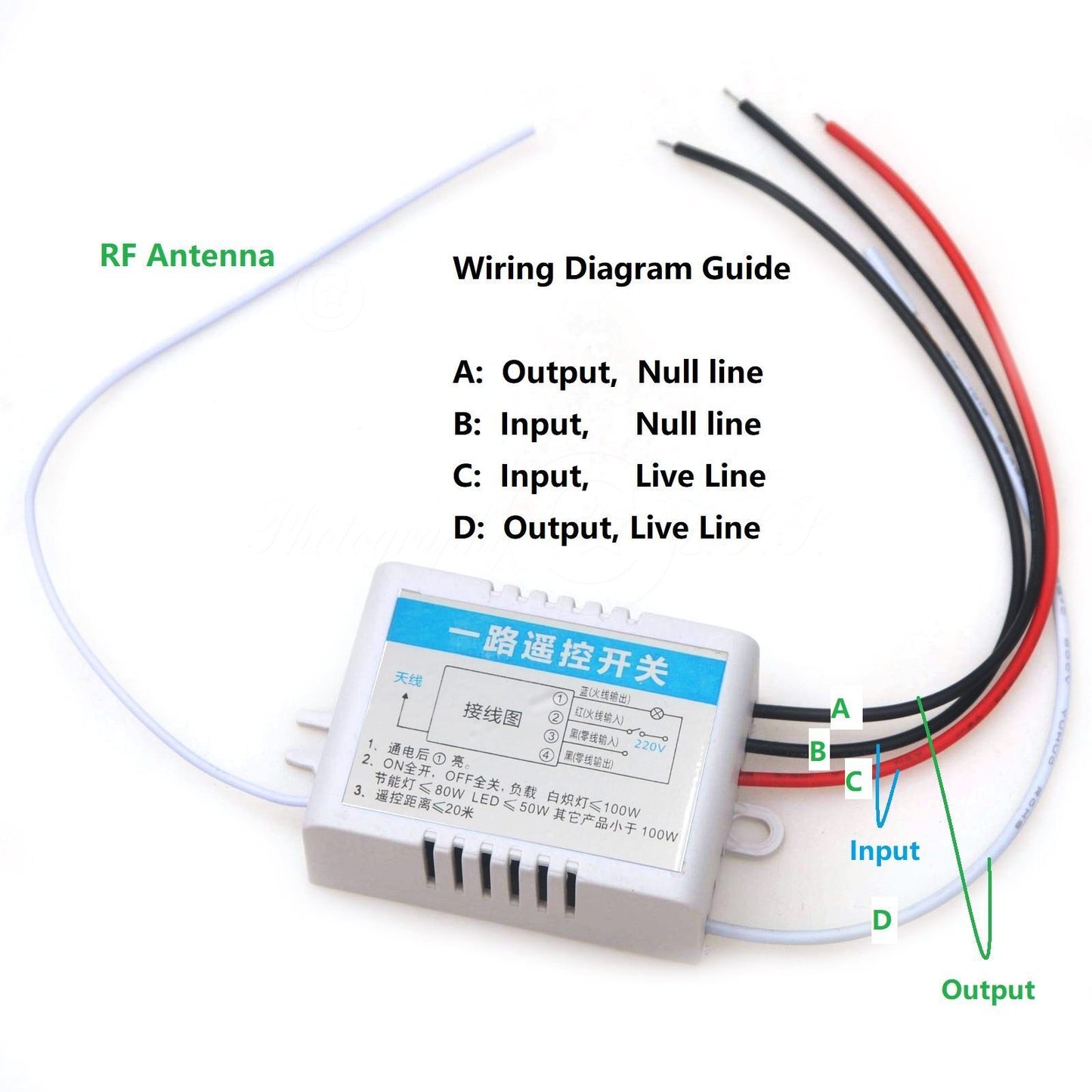Wireless RF Remote Control Receiver +2 Switch For Lighting Electric Appliances