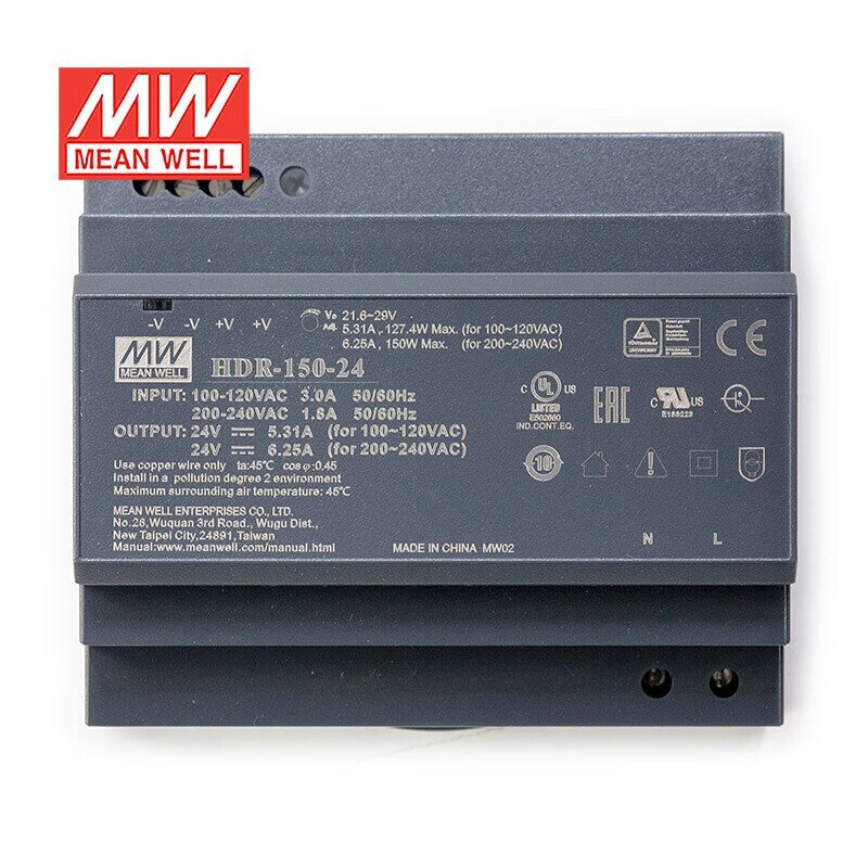 Mean Well HDR-150 Series DIN Rail Power Supply 150W 12V 24V 48V HDR-150