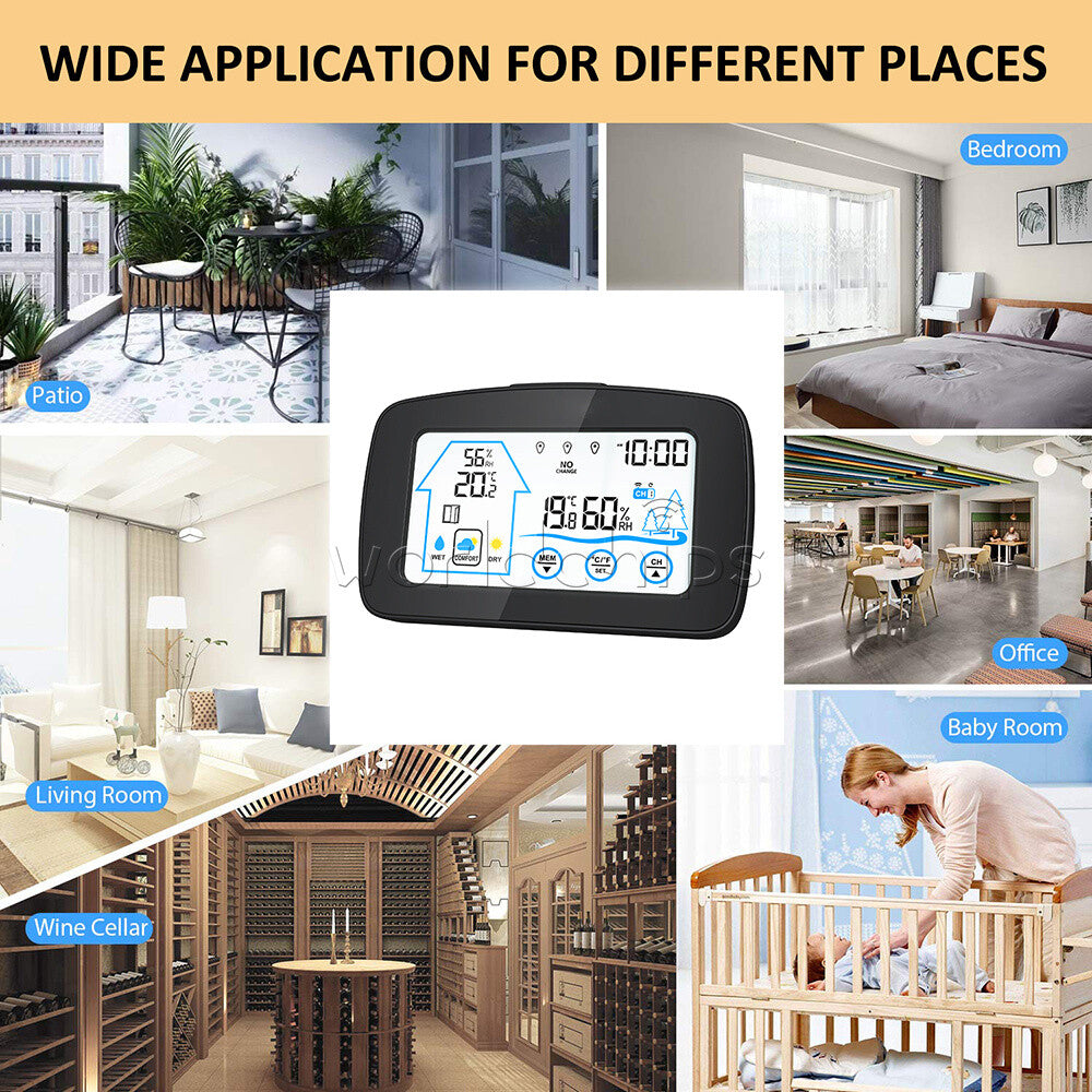Wireless Indoor Outdoor Thermometer & Hygrometer Touch Screen LCD Humidity Gauge