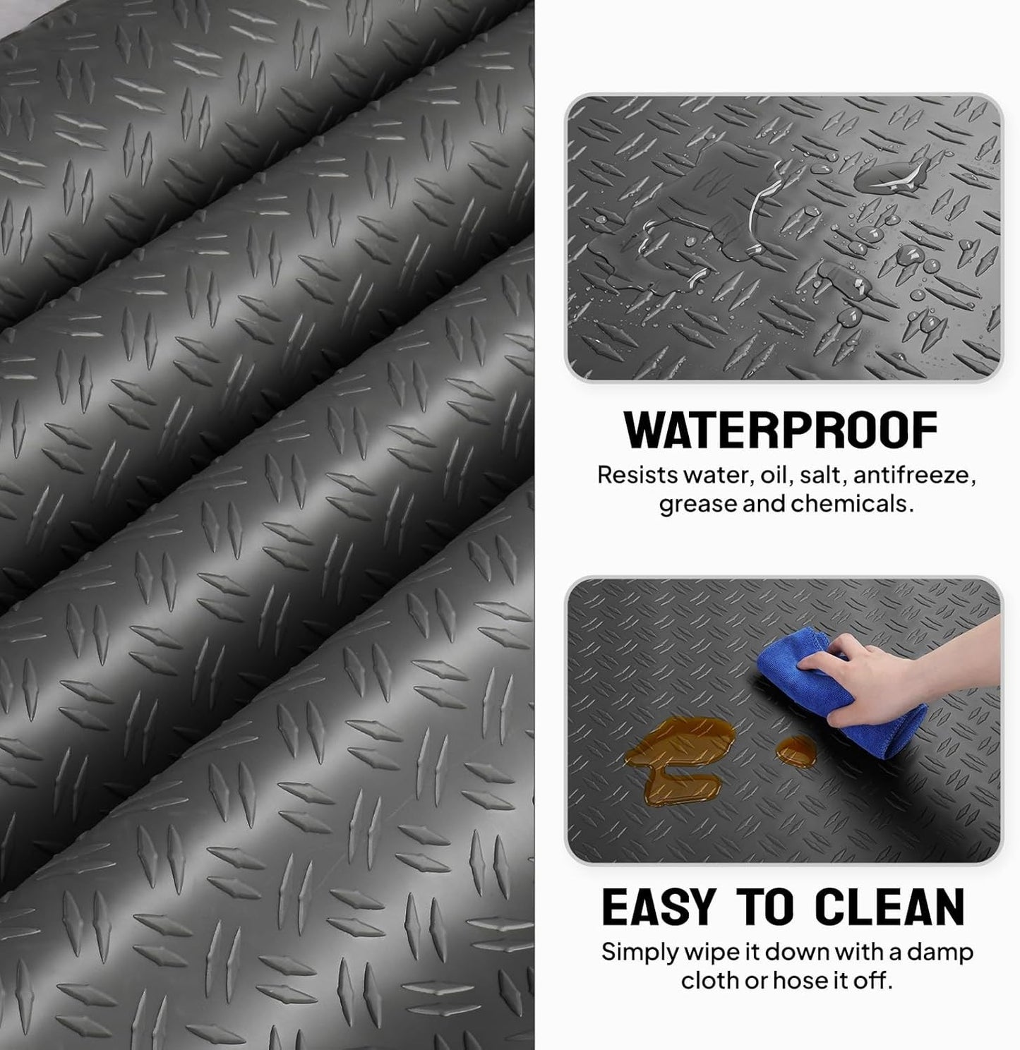 7.5x17 FT Garage Floor Mat, Double Diamond Plate PVC, Thickened