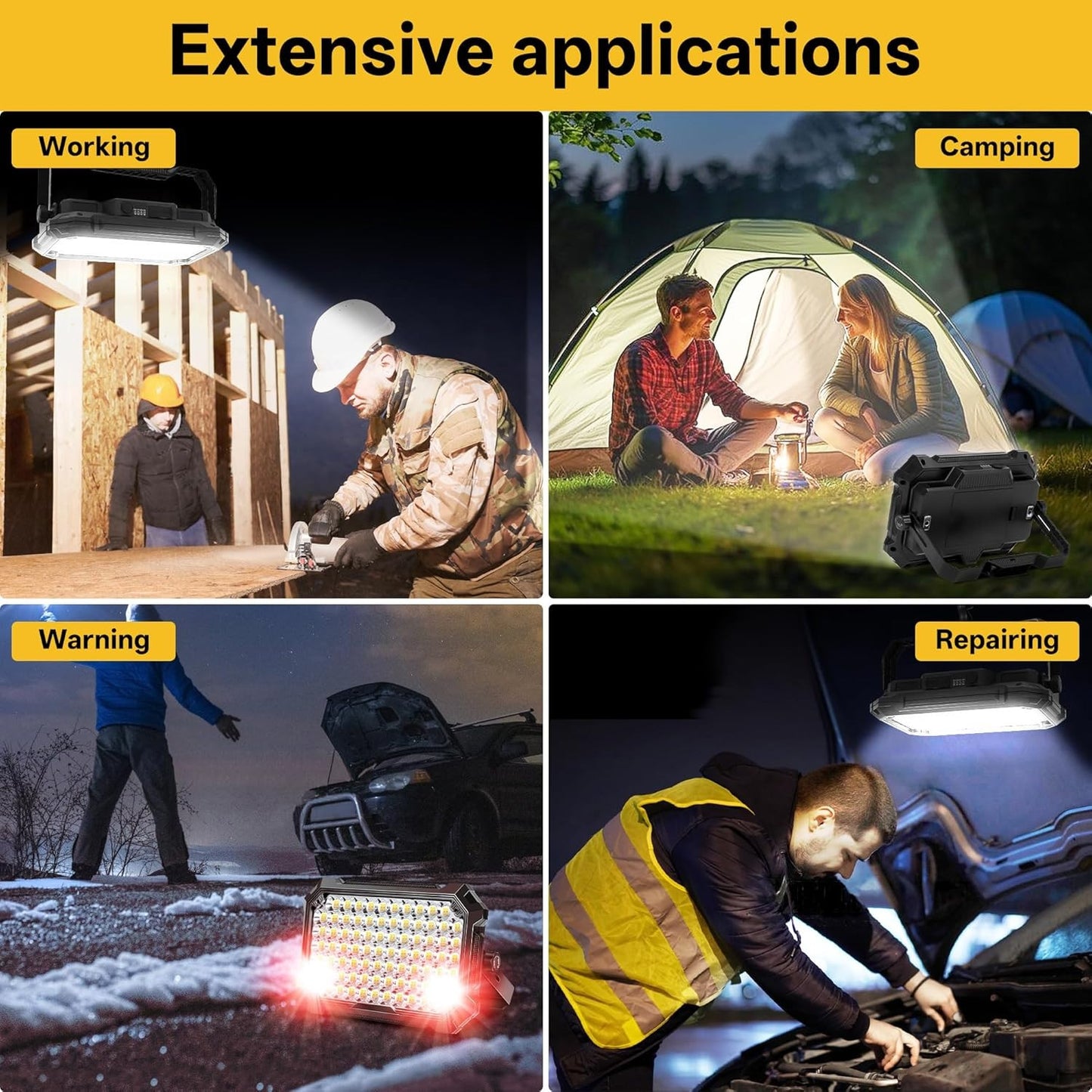 Rechargeable LED Work Light, 12000mAh, 10000LM, 4 Modes, IP65 Waterproof