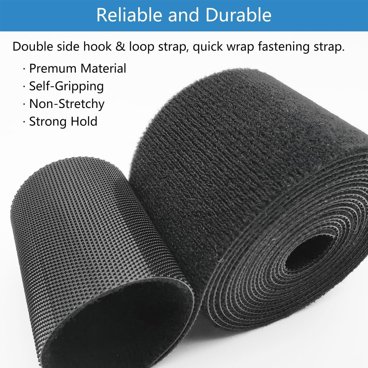 Hook and Loop Straps, 2" Wide x 8' Long, Cut to Length, Heavy Duty for Cables