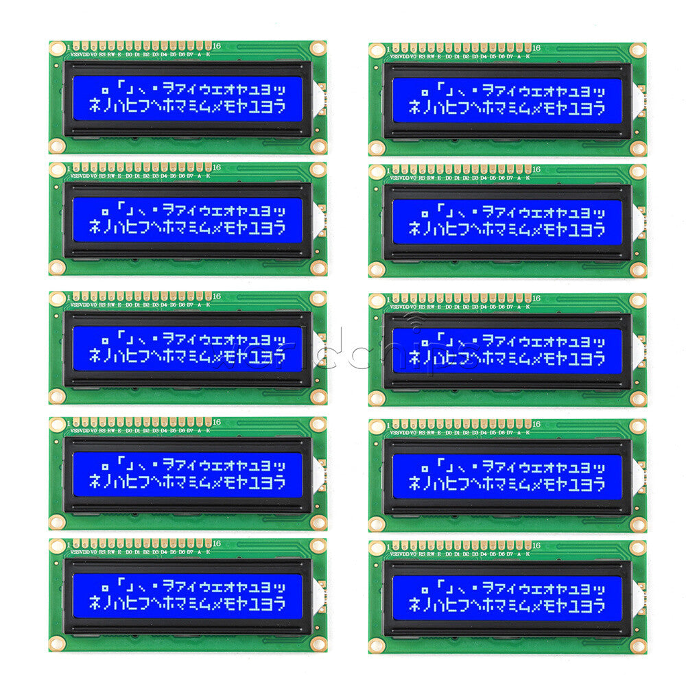 10x 5V 1602 16x2 Character LCD Display Module HD44780 Controller Blue Blacklight