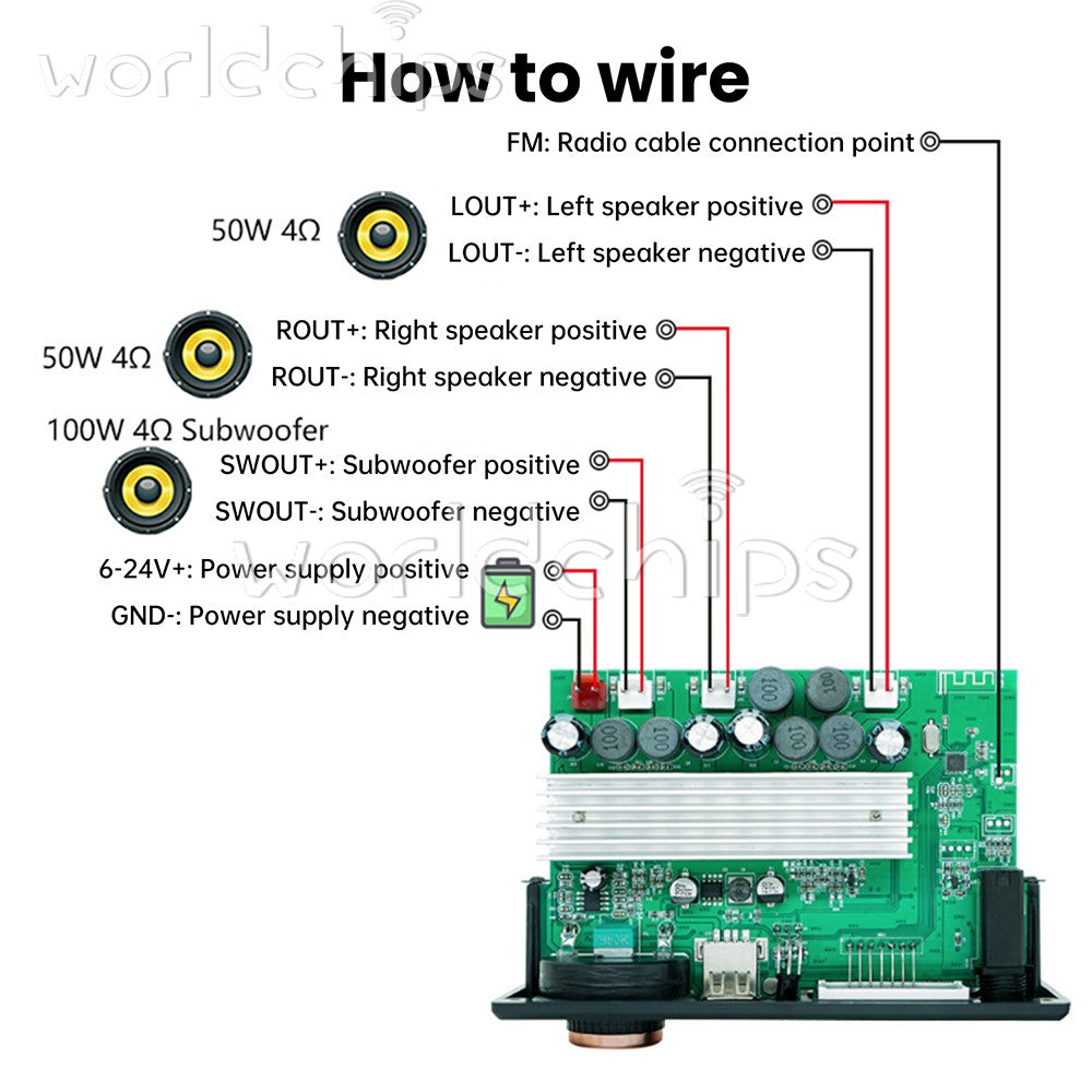 DC 12V Bluetooth Car Audio MP3 Decoding Board TPA3116D2 Amplifier 2 * 50W+100W