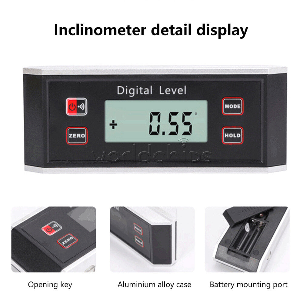 4*90°Magnetic Digital Inclinometer Level Box Protractor Angle Finder Bevel Gauge