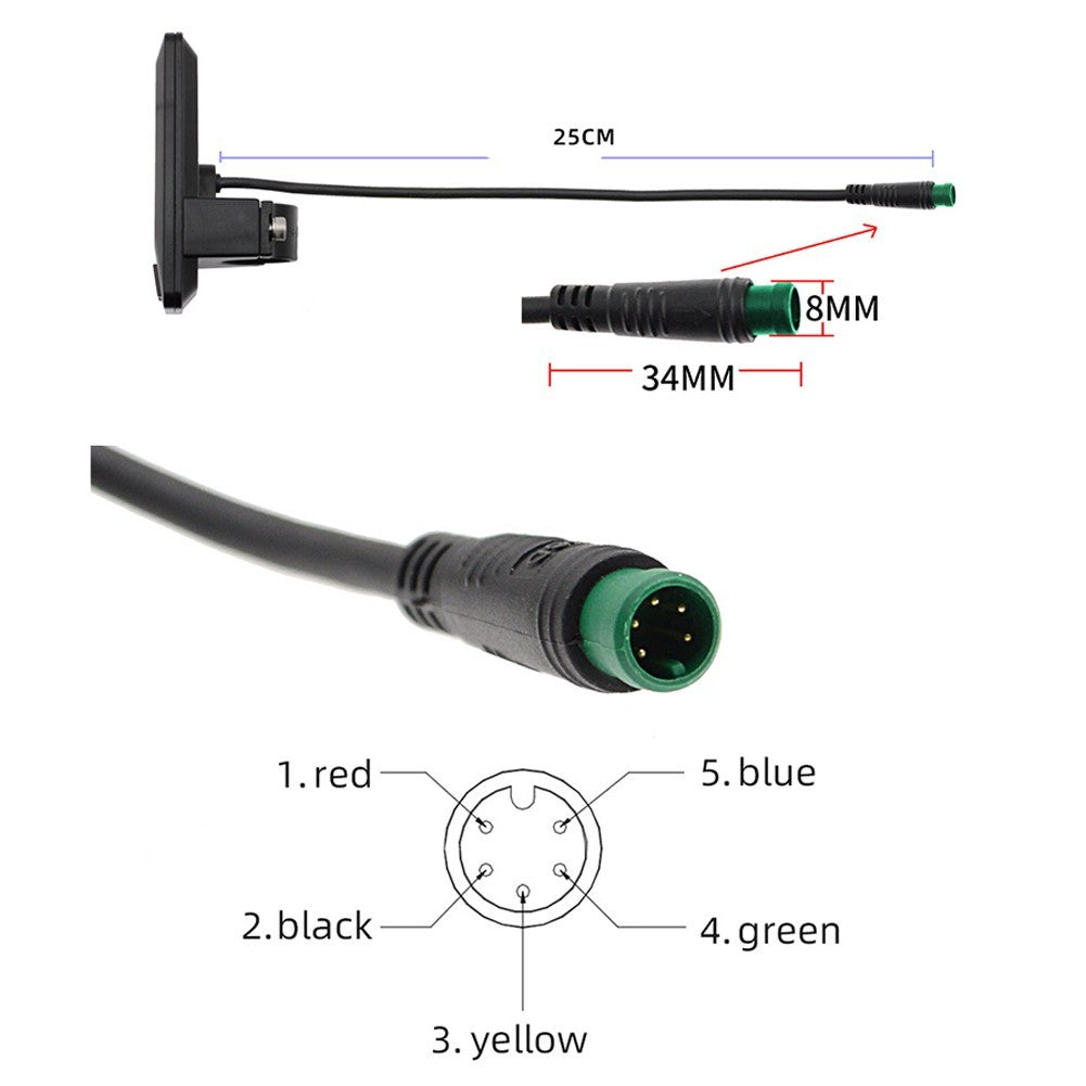 Robust E Bike LCD Display 24V 36V 48V with Waterproof 5 Pins Interface Cable