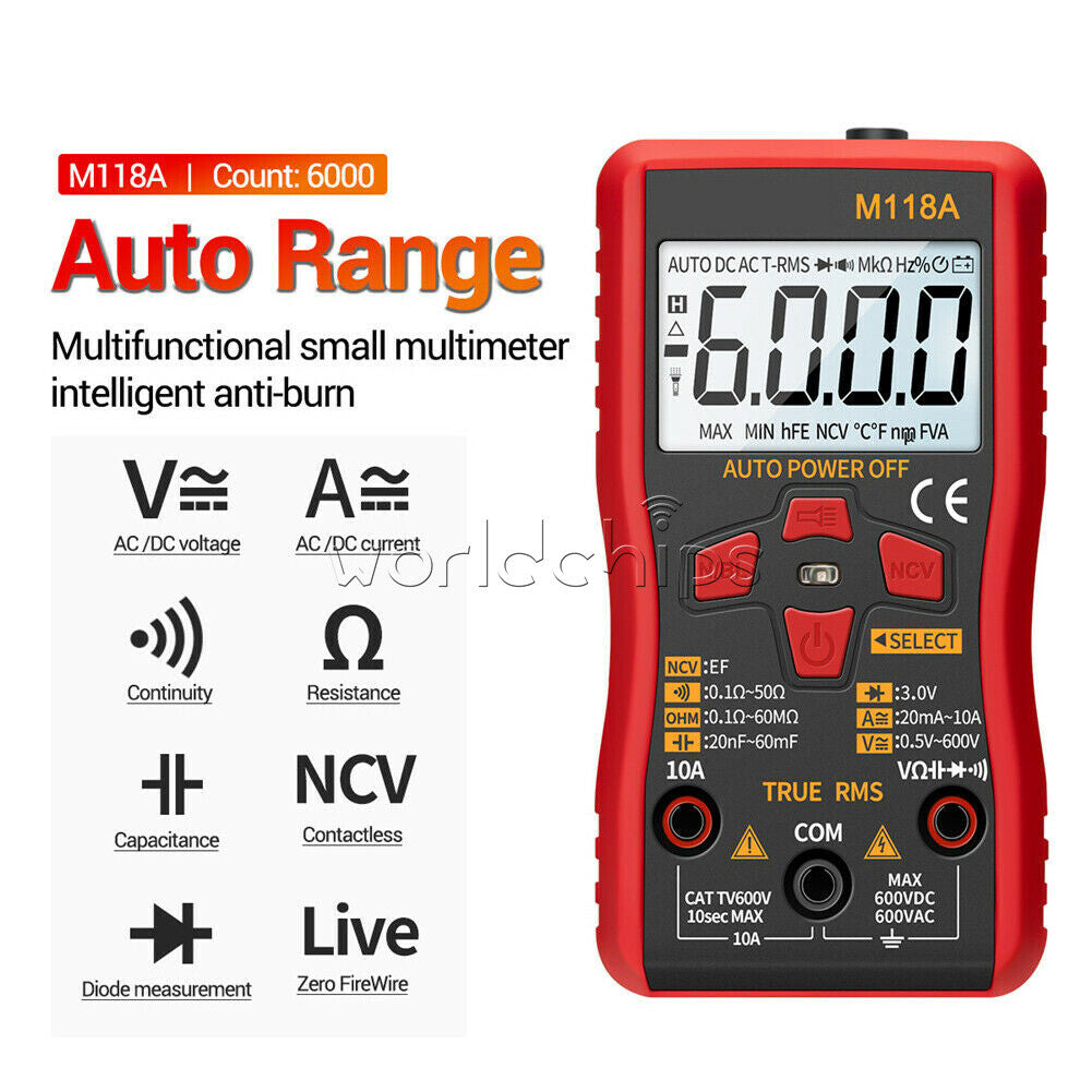 M118A True RMS Digital Multimeter Amp Ohm Voltage Resistance Tester Meter AC/DC