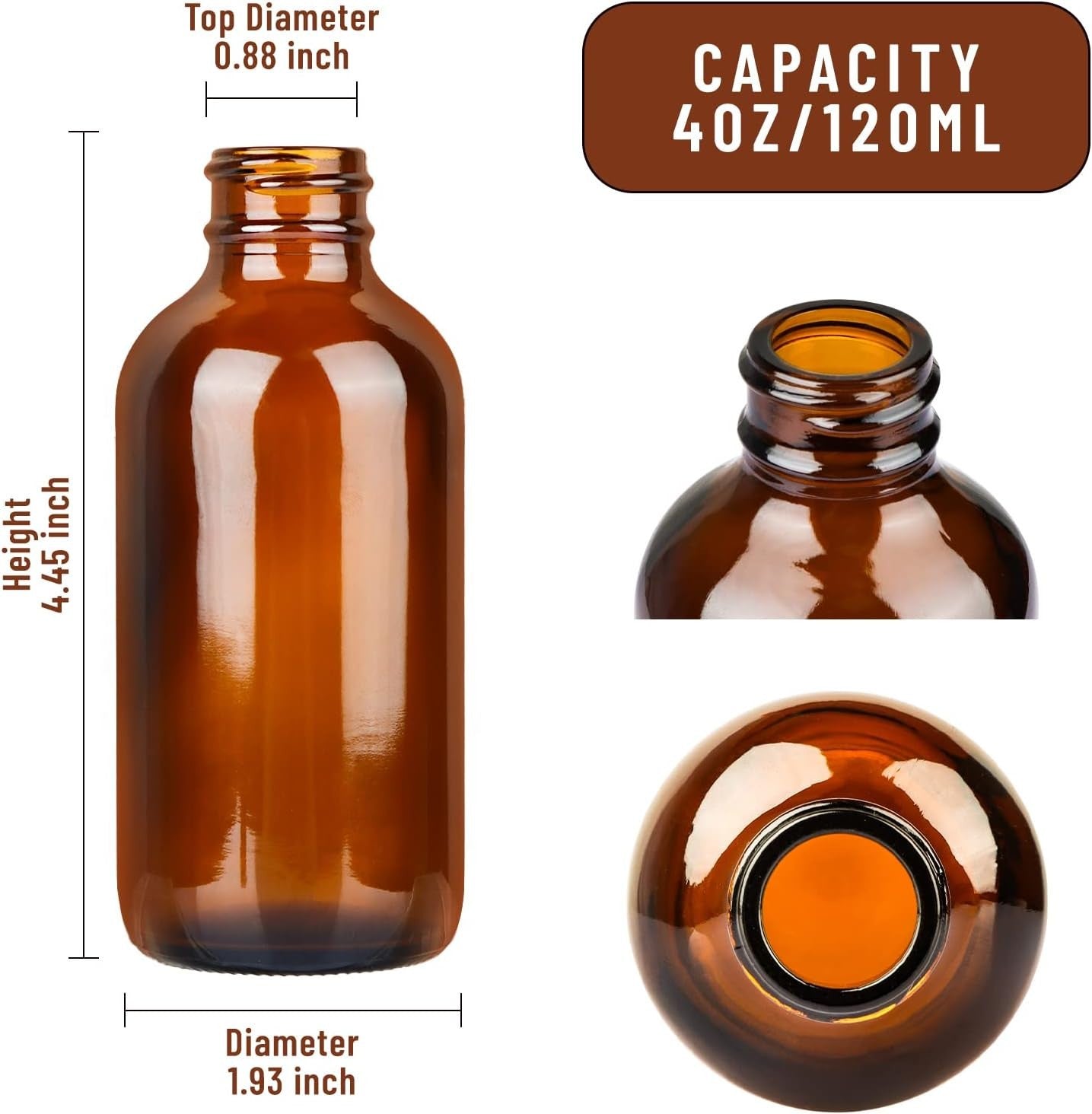 24 Pack 4 Oz Amber Glass Bottles, 120Ml Boston round Sample Bottles with Black P