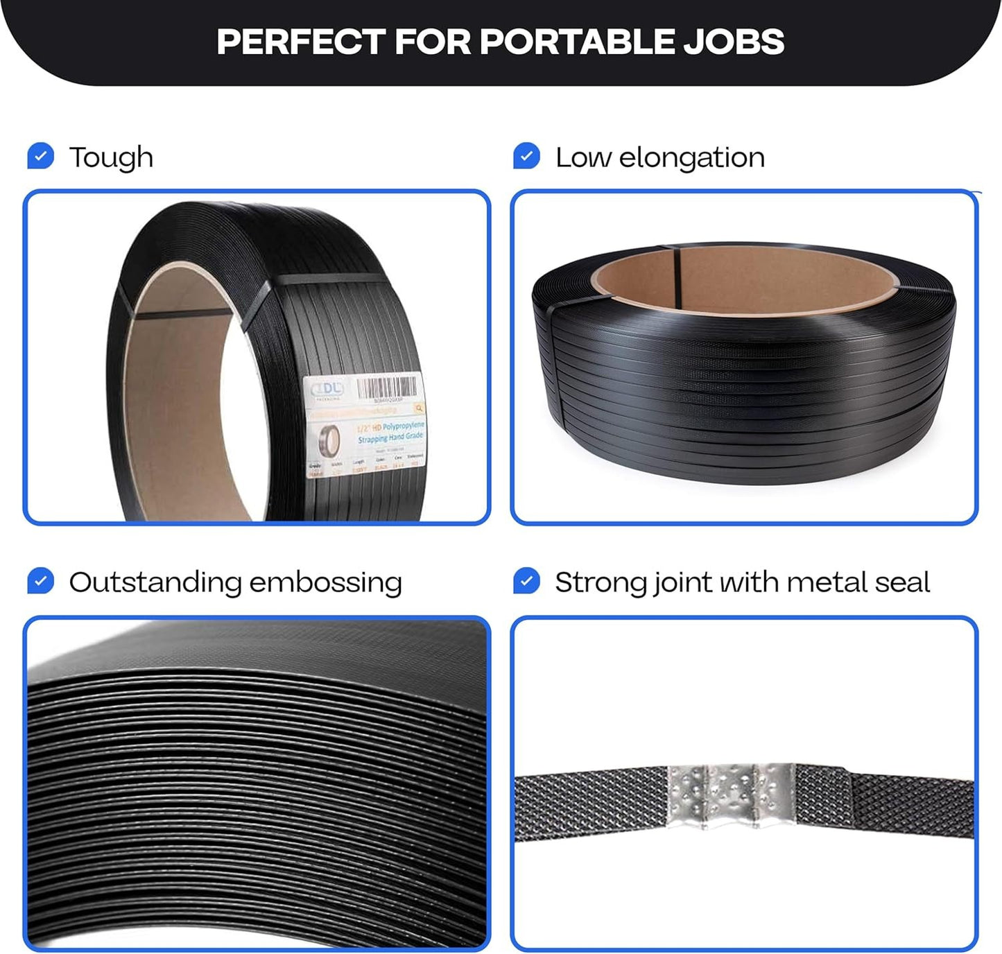 1/2" x 7200' Polypropylene Strapping Roll, Hand Grade 600 lbs Break Strength